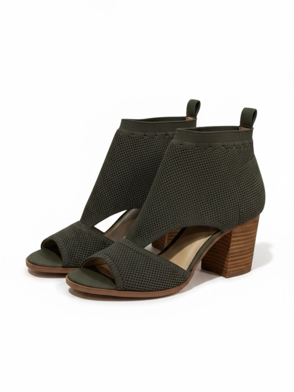 Violet & Red Tylar Womens 8.5 Olive Green Knit Block Heel Sandals Open Toe